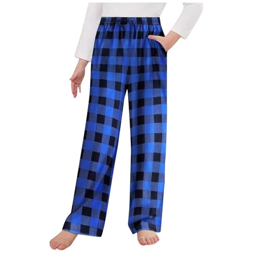 Schlafanzughose Kinder Karierte, Pyjamahose Kinder mit Elastische Taille und Tasche Gerade Schlafhose Weiche Bequeme Pyjama Hosen Lässig Locker Schlafanzug Hose Heimhose für Kinder mittleren von Generic