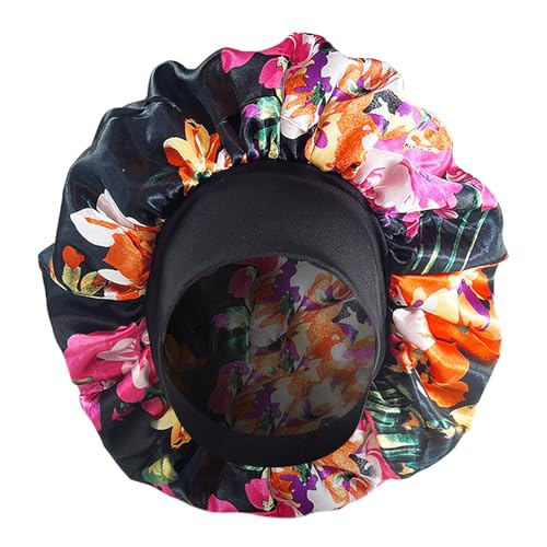 Schlafmütze Damen Satin Turbanhut mit Breiter Krempe Mode Bedruckte Runde Mütze Duschhaube Schlafkappe Kopfbedeckung Weiche Kopfhaube Schlafhaube mit Gummizug für Frauen & Mädchen von Generic