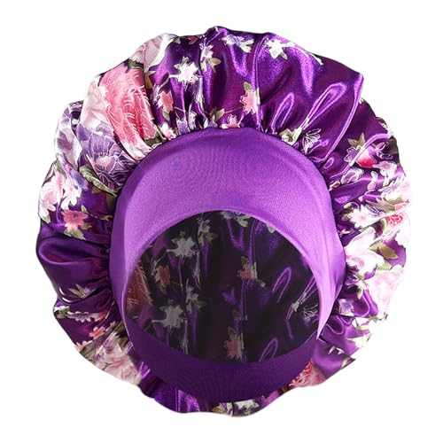Schlafmütze Damen Satin Turbanhut mit Breiter Krempe Mode Bedruckte Runde Mütze Duschhaube Schlafkappe Kopfbedeckung Weiche Kopfhaube Schlafhaube mit Gummizug für Frauen & Mädchen von Generic