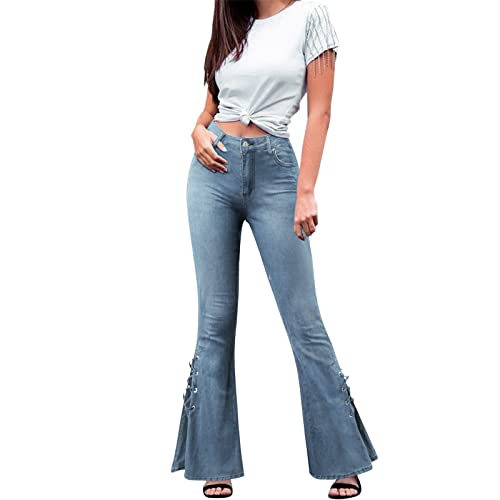 Schlaghose Damen Bootcut Jeans Mid Rise Jeanshose Stretch Skinny Denim Hose Retro Casual Frauen 90'S Flared Pants Schlaghosen mit Klassisch Weitem Bein von Generic