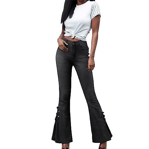 Schlaghose Damen Bootcut Jeans Mid Rise Jeanshose Stretch Skinny Denim Hose Retro Casual Frauen 90'S Flared Pants Schlaghosen mit Klassisch Weitem Bein von Generic