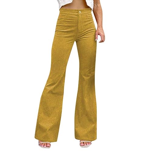 Schlaghose Damen Cordhose Elastische Taille Glocke Unterhose Freizeithose Elastische Taille Bell Bottom Hosen Casual Lange Bootcut Stretch Hosen mit Taschen von Generic