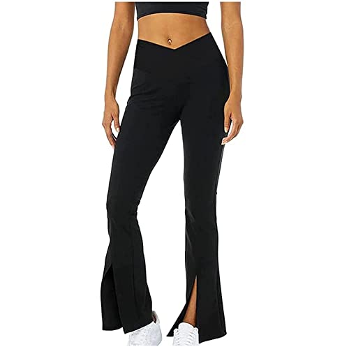 Schlaghose Damen Hohe Taille Yogahose Stretch Lässiges Jogginghose Flared Skinny Wanderhose Schlitz Lange Hose Bequem Leicht Freizeithose Gerade Bein Sweathose mit Bauchkontrolle Pants von Generic