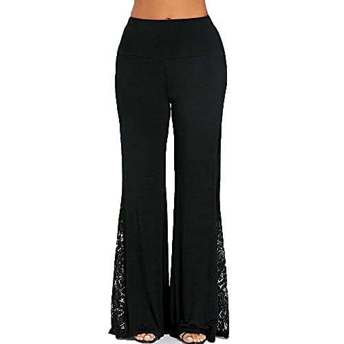 Schlaghose Damen Sexy Spitze Weite Bein Hose Lange High Waist Schlaghose Bootcut Blumen Stickerei Freizeithose Frauen Sommerhose für Motiv Party Festival von Generic