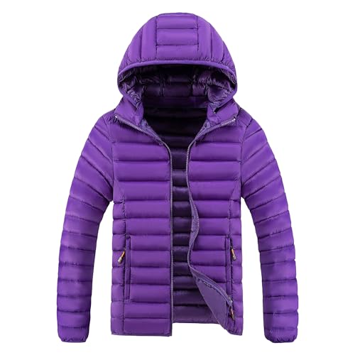 Schlanke, verpackbare Herren-Kapuzenjacke mit Kapuze Leichter einfarbiger gesteppter Wintermantel Winddichte wattierte Daunenjacke (Lila,L) von Generic