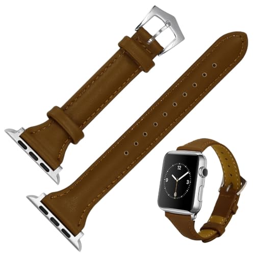 Schlankes Ersatzarmband aus Leder für Uhr, voll kompatibel mit Modellen von 38 mm bis 44 mm von Generic