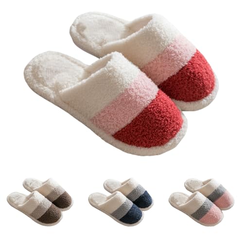Schlappen Damen Elegant 43, Hausschuhe Damen Plüsch Hausschlappen Flach Slipper Warm Baumwollhausschuhe Rutschfest Haushaltsschuhe Bequem Hauspantoffeln Gefüttert Winterschuhe Indoor Heimschuhe von Generic