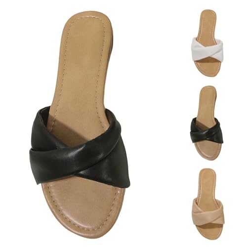 Schlappen Damen Sommer Elegant Sandalen Mit Keilabsatz Plateau Pantoletten Pu-Leder Sandaletten Bohemian Strandsandalen Bequem Sommerschuhe Offen Hausschuhe Freizeit Senioren Slipper von Generic