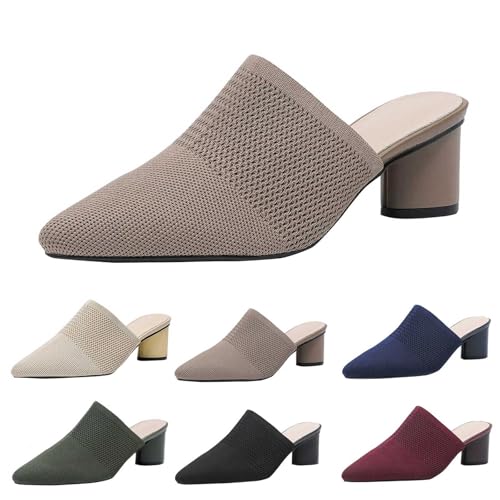 Schlappen Damen Sommer Spitze Vorne Geschlossen Pantoletten mit Blockabsatz Mesh Atmungsaktive Sandalen Plattform Halbsandalen Hinten Offen Schuhe Sommerschuhe Absatzschuhe Hausschuhe Frauen von Generic