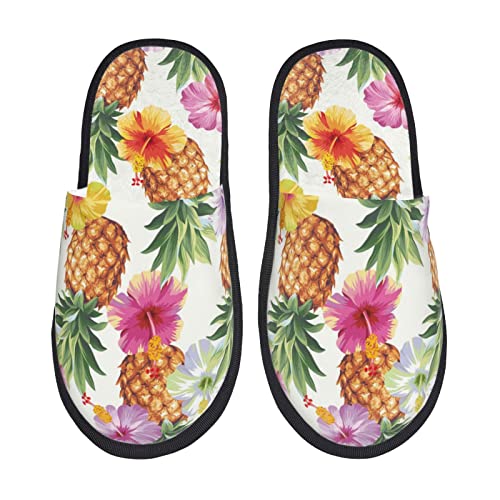 Schlappen Hawaiianische Ananas Und Hibiskusblüten Hausschuhe Bequeme Plüsch Puschen Wasserdicht Home Slipper Für Damen, Unisex, Herren L von Generic