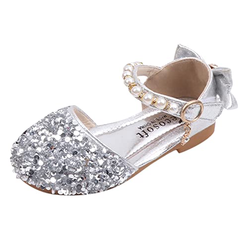 Schlappen Kinder 34 Prinzessin Pumps Tanzschuhe Low Heels Strass Pailletten Mädchen Glitzer Kleid Sandalen Party Mädchen Sandalen Kinderschuhe Jungs (Silver, 22.5 Toddler) von Generic