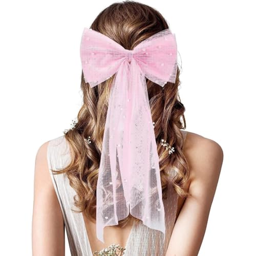 Schlauchschal Kinder Brautparty, weiße Schleife, Hochzeit, elegante Tüll-Haarspange für Mädchen Herren Haarband (Pink, One Size) von Generic