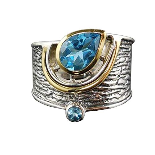 Schlichte Ringe Set Ringgröße 6-10 Ringe für 925 Aquamarin Mode Ton Silber Zwei Damen Schmuck Ringe (Blue, 9) von Generic