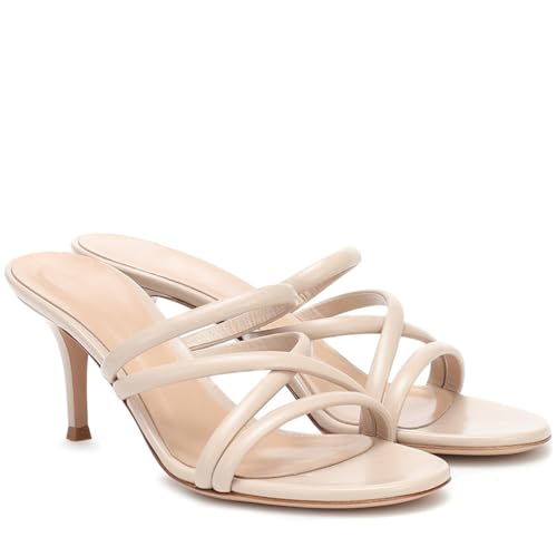Schlichte einfarbige Slip-On-Stilettos-Sandalen für Damen, Elegante Slingback-Pantoletten mit gekreuzten Riemen hohem Absatz runde Hausschuhe mit offener Zehenpartie Partys,Beige,36 EU von Generic