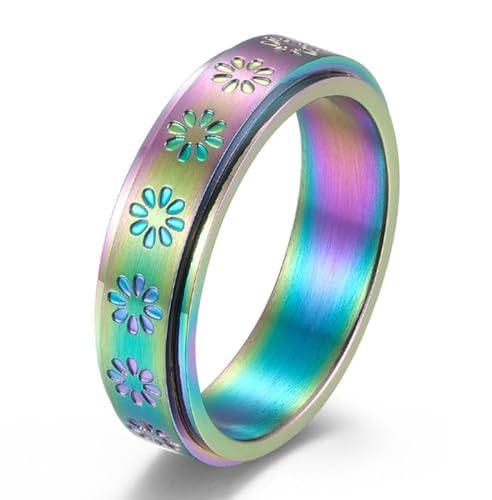 Schlichter drehbarer Titanring mit Blume, modischer Verlobungsring mit Blume für Damen von Generic