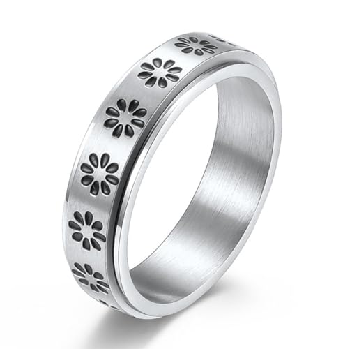 Schlichter drehbarer Titanring mit Blume, modischer Verlobungsring mit Blume für Damen von Generic