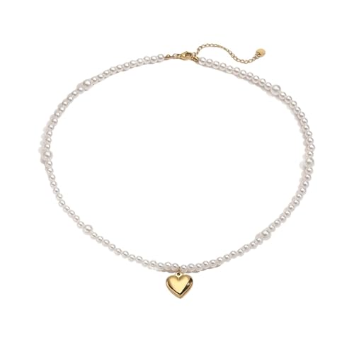 Schlichtes Design Damen-Halskette aus poliertem Edelstahl in Gold/Silber mit Herz, Einheitsgröße von Generic
