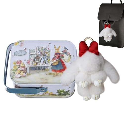 -Schlüsselanhänger Charm, Osterhasen-Schlüsselanhänger | Weicher Taschenanhänger Hase mit - Niedlicher Charm Schlüsselanhänger mit Weißblechbox für Handys und seine, weiß, Se référer au von Generic