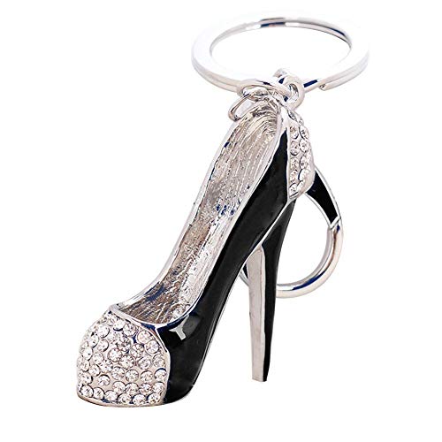 Schlüsselanhänger Mode Dame High Heel Schuh Anhänger Glänzende Strass Legierung Tasche Auto Schlüsselanhänger 1-Schwarz Bequem und Umweltfreundlich, Wie abgebildet von Generic