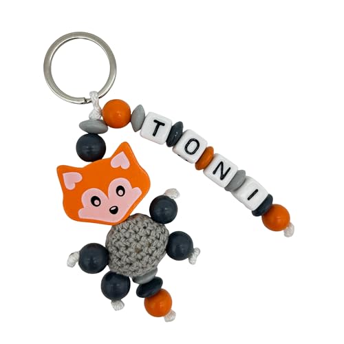 Schlüsselanhänger mit Namen personalisiert - 3D Fuchs mit Häkelperle - orange grau hellgrau - Namensanhänger für Kinder Mädchen Junge Schlüsselanhänger mit Namen personalisiert - 3D Fuchs mit Häkelperle - orange grau hellgrau - Namensanhänger für Kinder Mädchen Junge von Generic