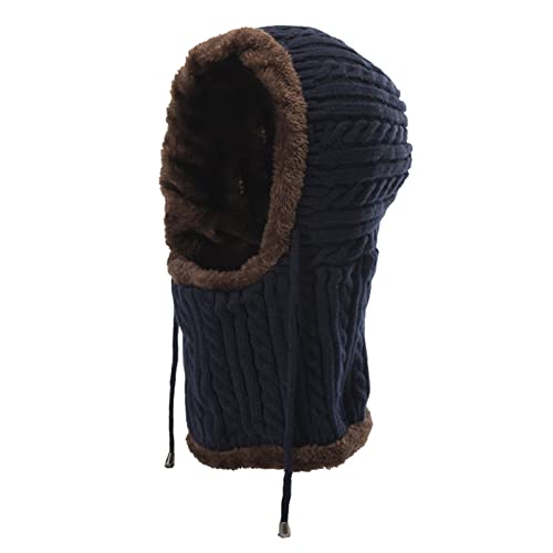 Schlupfmütze Damen Herren Sturmhaube Winddicht Schalmütze Fleece Gefüttert Wintermütze Warm Strickmütze Winter Strick Balaclava Mütze Kapuzen-Schal Gesichtshaube für Winter (Marine, One Size) von Generic