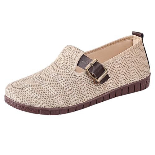 Schlupfschuhe Damen Sommer Walkingschuhe Mit Metall Verstellbare Flach Breite Füße Trekkingschuhe Weichen Sohlen Leichte Mesh Laufschuhe rutschfeste Mode Freizeitsandale Sommerschuhe von Generic