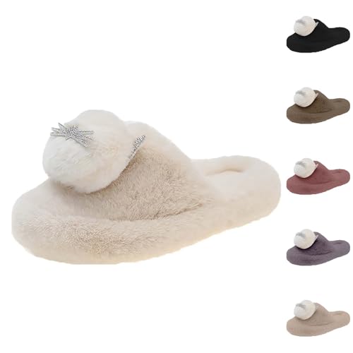 Schlupfschuhe Damen Weiß, Hausschuhe Damen Warm Pantoffeln Plüsch Slipper Rutschfest Hausschlappen Flach Winterschuhe Gefüttert Haushaltsschuhe Flauschig Hauspantoffeln Bequem Heimschuhe von Generic