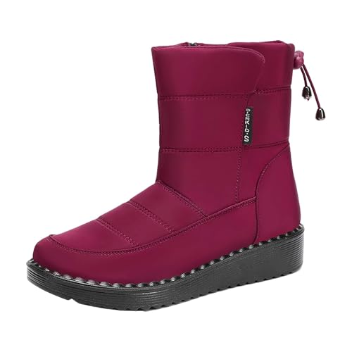 Schlupfstiefel Damen Gefüttert Wasserdicht - Schneeschuhe Damen Slip In Halbstiefel Flach rutschfeste Laufsohle Winterschuhe Halbhoch Wanderstiefel Rundzehe Skischuhe Breit Damenstiefel von Generic