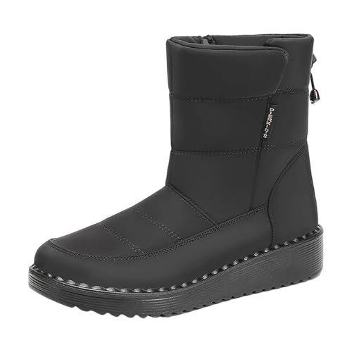 Schlupfstiefel Damen Gefüttert Wasserdicht - Schneeschuhe Damen Slip In Halbstiefel Flach rutschfeste Laufsohle Winterschuhe Halbhoch Wanderstiefel Rundzehe Skischuhe Breit Damenstiefel von Generic