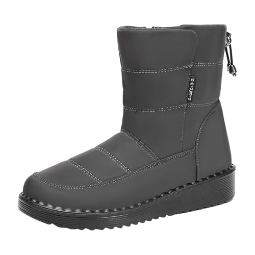 Schlupfstiefel Damen Gefüttert Wasserdicht - Schneeschuhe Damen Slip In Halbstiefel Flach rutschfeste Laufsohle Winterschuhe Halbhoch Wanderstiefel Rundzehe Skischuhe Breit Damenstiefel von Generic