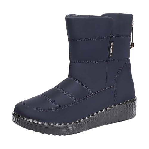 Schlupfstiefel Damen Gefüttert Wasserdicht - Schneeschuhe Damen Slip In Halbstiefel Flach rutschfeste Laufsohle Winterschuhe Halbhoch Wanderstiefel Rundzehe Skischuhe Breit Damenstiefel von Generic