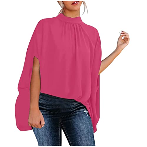 Schmetterling Mock-Hals Elegantes Blusentop Frauen Elastisch Fledermaus Abendessen Shirts Gerafftes Sommer Lose Shirt Frauen 02-Pink L von Generic