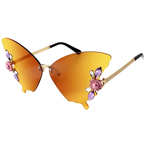Schmetterlings-Sonnenbrille aus Strass, rahmenlose Sonnenbrille für Festivals, Sommerbrille in Schmetterlingsform für Damen mit UV-Blockierung, für Angeln, Fahren, Outdoor-Sportarten, Farbverlauf gelb von Generic