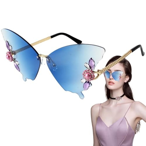 Schmetterlings-Sonnenbrille aus Strass, rahmenlose Sonnenbrille für Festivals, Sommerbrille in Schmetterlingsform für Damen mit UV-Blockierung, für Angeln, Fahren, Outdoor-Sportarten, von Generic