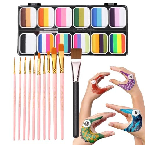 Schminkpalette - Regenbogen-Palette Gesichtsfarbe, waschbares Gesichtsfarben-Set | Professionelles Gesichtsbemalungsset mit 12 Farben, Waschbare Regenbogenfarben-Körperkunst-Malpalette für Mädchen von Generic