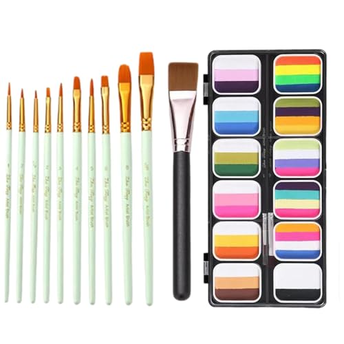 Schminkpalette - Regenbogen-Palette Gesichtsfarbe, waschbares Gesichtsfarben-Set | Professionelles Gesichtsbemalungsset mit 12 Farben, Waschbare Regenbogenfarben-Körperkunst-Malpalette für Mädchen von Generic