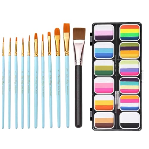 Schminkpalette - Regenbogen-Palette Gesichtsfarbe, waschbares Gesichtsfarben-Set | Professionelles Gesichtsbemalungsset mit 12 Farben, Waschbare Regenbogenfarben-Körperkunst-Malpalette für Mädchen von Generic