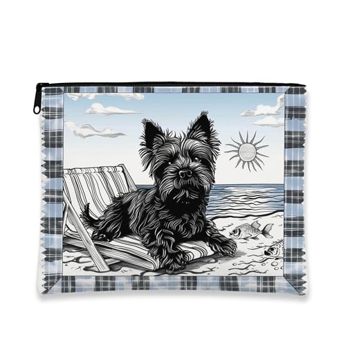 Schminktasche für Hunde, Strand, Reisen, Sommer-Kosmetiktasche, Black Terrier für Damen, tragbarer Organizer aus Segeltuch mit Reißverschluss, Urlaubsgeschenk, Kulturbeutel für den, Schwarz, 7x9 Inch von Generic