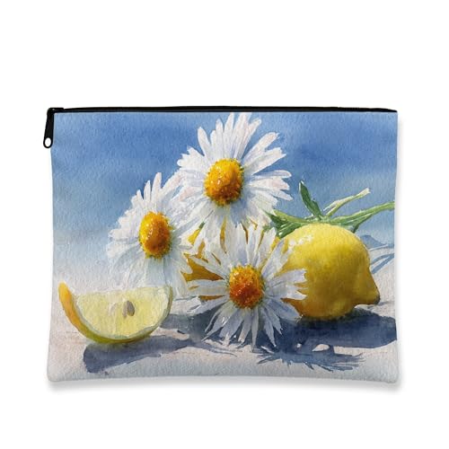 Schminktasche mit Gänseblümchen-Motiv, Reisetasche für Damen, tragbar, klein, Segeltuch, Reißverschluss, Sommergeschenk, Hautpflege, Organizer, gelb, 7x9 Inch, Gänseblümchen von Generic
