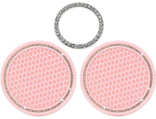 Schmuck,2 Stück Auto Bling Bling Anti-Rutsch Untersetzer Isolierunterlage Neopren Auto Tasse Matte, Diamant Auto Dekor Zubehör für Frauen (Pink Pad) von Generic