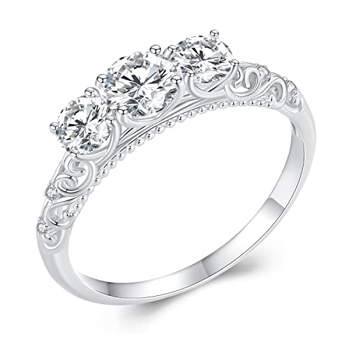 Schmuck,Moissanite-Verlobungsringe für Frauen 3 Karat Moissanite-Ring mit drei Steinen 18 Karat Weiß von Generic