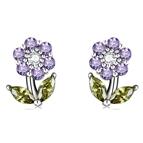 Schmuck,Simulationsdiamanten Blumenohrringe 925 Sterling Silber glänzender Edelstein zarte Blumen Ohrstecker für Frauen platinierter Schmuck Verlobungsgeschenk von Generic