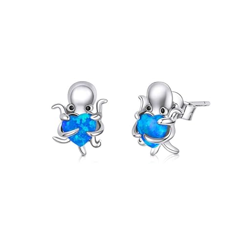 Schmuck Opalstein-Ohrstecker mit herzförmigem Oktopus-Ohrring, platinierte Ohrringe aus 925er-Sterlingsilber Schmuck Opalstein-Ohrstecker mit herzförmigem Oktopus-Ohrring, platinierte Ohrringe aus 925er-Sterlingsilber von Generic