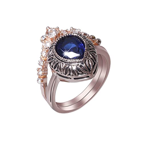 Schmuck Runder Schmuck Modering Für Frauen Blauer Ring Zirkon Verlobte Ringe Ordner Schwarz 4 Ringe (Gold, 7) von Generic