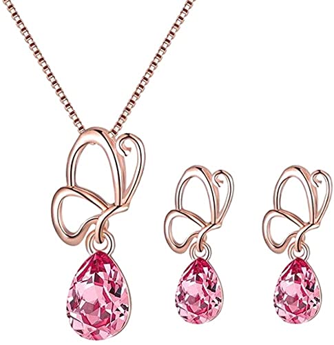 Schmuckset mit Halskette aus Kristall, Roségold, Halskette mit Anhänger in Tropfenform, Halskette aus Kristall und Ohrring-Set, Schmuck-Set für Frauen und Mädchen von Generic