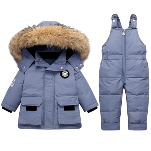 Schneeanzug Mädchen Jungen Warm Winteranzug Skianzug Kleidung Mit Kaputze + Schneelatzhose 2pcs Outfit Set von Generic