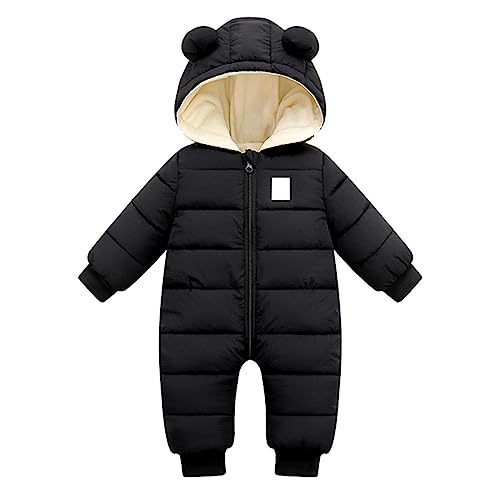 Schneeanzug für Neugeborene Winter Warm Mit Kapuze Dicke Daunen Overall Strampler Jacke Mantel Für Jungen Und Mädchen Fleecejacke für Kleinkinder (Black, 3-6 Months) von Generic