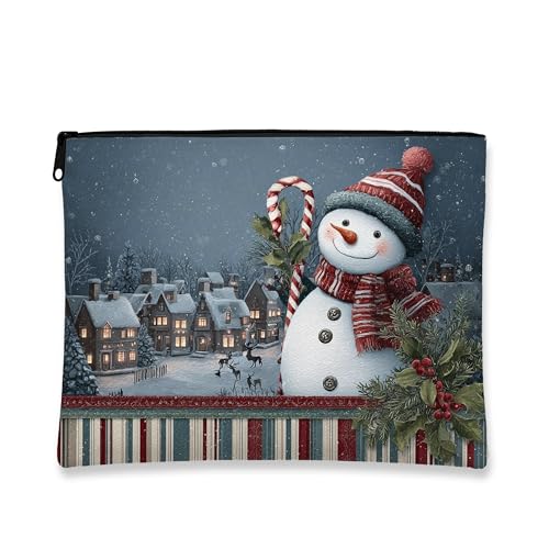 Schneemann-Make-up-Tasche, Winter-Kosmetiktasche für Damen, tragbarer Organizer aus Segeltuch mit Reißverschluss, Weihnachts-Kulturbeutel, blau, 7x9 Inch, Schneemann von Generic