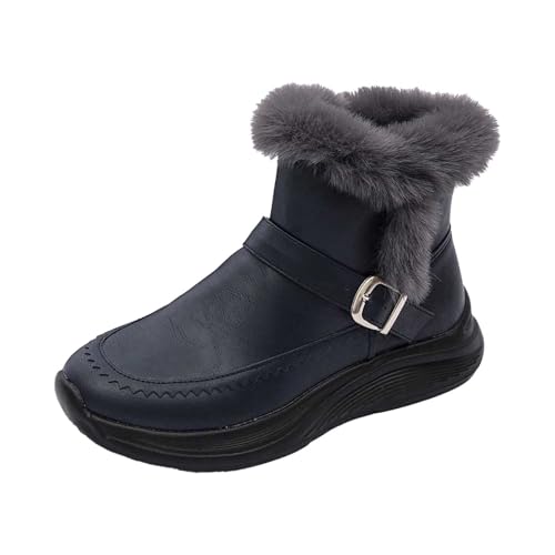 Schneestiefel Damen Stiefeletten mit Gefüttert Schwarz Schneeschutz Niedriger Absatz Schuhe Winter Warm Ankle Boots Outdoor Cold Weather Winterschuhe Winterschuhe Rutschfeste (Dark Blue, 42) von Generic