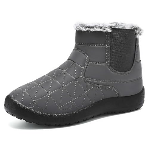 Schneestiefel Damen Winterstiefel Trachten Elegant Schlupfschuhe Mittelalter Stiefel Absatz Ankle Boots Westernstiefel Damenstiefel Kurzschaft Stiefel Stiefeletten Snow Boots (Grey, 41) von Generic